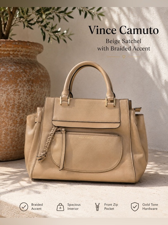 Vince Camuto Handbags - Vince Camuto Beige Satchel with Braided Accent
